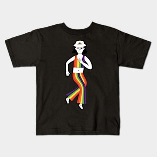 Happy man celebrate Pride Parade in rainbow costume Kids T-Shirt